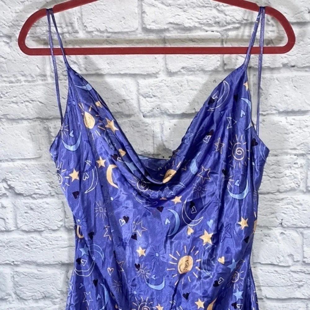 NWOT Zara Satin Slip Celestial Moon Star Heart Print Lingerie Draped Sleep Dress